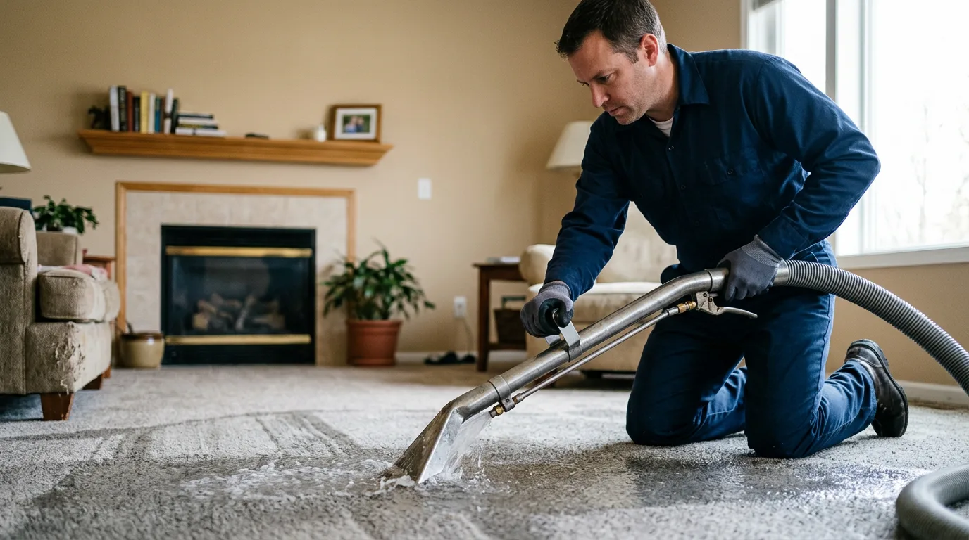 Water damage restoration technician working near Daggett, MI
